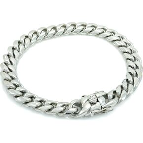 Bling Bling NY Anti-Tarnish Solid Silver Finish Stainless Steel 10mm Thick Miami Cuban Link Chain Box Clasp Lock Necklace 16-30 inches Bracelet 7-10 inches