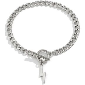 Fashion Lightning Bolts Bracelet for Women Men Thunder Bolt Charm Chain Wrist Bracelets with OT Toggle Clasp Punk Jewelry Gifts for Birthday