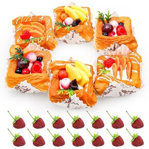 20pcs Artificial Cupcake Decor Set + Fake Strawberries Faux Bread Simulation Realistic Fruit Food Dessert for Display Party Lifelike Pastries Cake in Saudi Arabia
