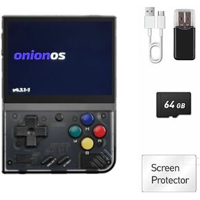 MIYOO Mini Plus Onion OS Preinstalled 64GB TF Card Retro Game Console, 3.5inch IPS Portable Game Portable Gaming Player Rechargable 3000mAh Battery Retro Emulators Player (Black Transparent)