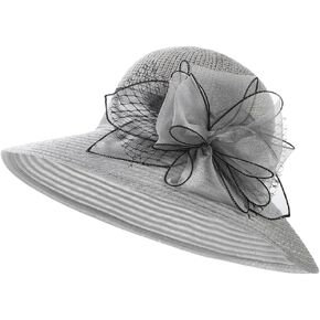 HAOZAIKEJI Women Fascinator Hat Wide Brim Tea Party Hat Flower Church Hat UV Protection Summer Beach Hat