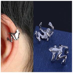Punk Frog Ear Cuff Earring Silver Frog Cartilage Earring 3D Frog Cuff Wrap Earring Frog Cartilage Clip on Wrap Earring No Piercing Earring Jewelry for Women and Girls Gifts
