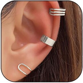 Gold Silver Ear Cuff Earrings for Women 3 Pcs Non Piercing Cubic Zirconia Cartilage Earring Cuff Jewelry