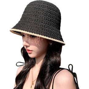 Ayliss Women Sun Hat Floadable Bucket Hat Summer Beach Packable Handmade Woven Floppy Bucket Hat Travel Holiday
