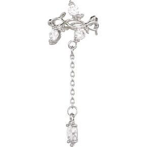 Dainty Branch Vine Criss Cartilage Cuff Earring Cubic Zirconia Crystal Chain Tassel Drop Dangle Leaves Clip On Non Piercing Fake Huggie Hoops Hypoallergenic Wrap Earrings Fashion Jewelry for Women