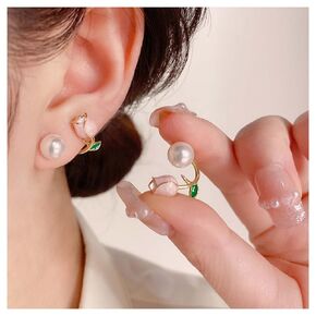 Vintage Pearl Flower Ear Jacket Earrings Flower Ear Climber Earrings Floral Pearl Earrings Front Back Wrap Earrings Jewelry for Women and Girls