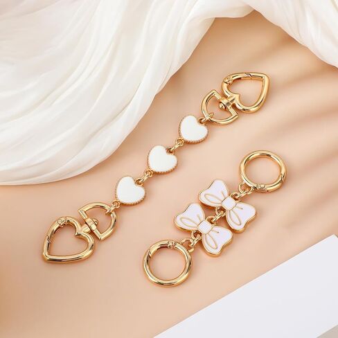 2PCS Bag Extender Chain, Heart Bow Purse Strap Extenders, Purse Chain Extender, Gold Chain Purse Strap Replacement, White Purse Accessories Bag Charms for Purse Handbags Shoulder Bag (Pink, White) in Saudi Arabia