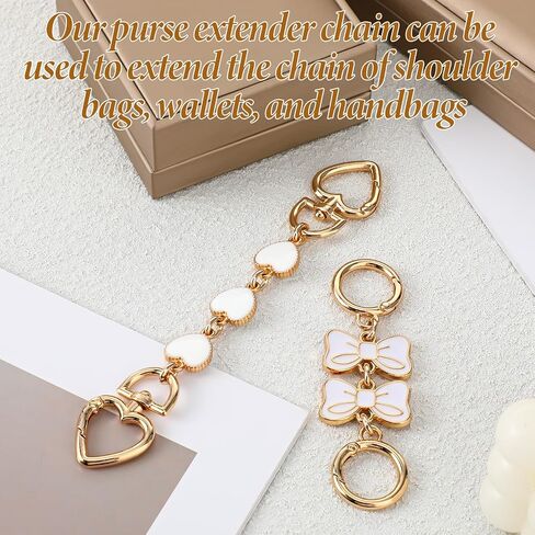 2PCS Bag Extender Chain, Heart Bow Purse Strap Extenders, Purse Chain Extender, Gold Chain Purse Strap Replacement, White Purse Accessories Bag Charms for Purse Handbags Shoulder Bag (Pink, White) in Saudi Arabia