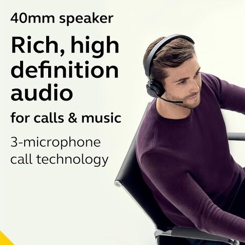 Jabra Evolve2 65 MS Wireless Headphones with Link380a, Stereo, Black – Wireless Bluetooth Headset for Calls and Music, 37 Hours of Battery Life, Passive Noise Cancelling Headphones in Kuwait