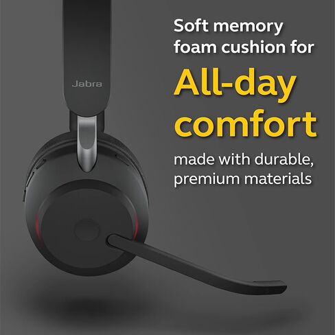Jabra Evolve2 65 MS Wireless Headphones with Link380a, Stereo, Black – Wireless Bluetooth Headset for Calls and Music, 37 Hours of Battery Life, Passive Noise Cancelling Headphones in Kuwait