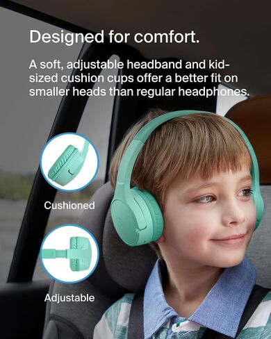 Belkin SoundForm Mini Kids Wireless Headphones with Built in Microphone, On Ear Headsets Girls and Boys for Online Learning, School, Travel Compatible with iPhones, iPads, Galaxy and More - Black in Saudi Arabia