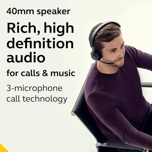 Jabra Evolve2 65 MS Wireless Headset with Link380c, Mono, Black – Wireless Bluetooth Headset for Calls and Music, 37 Hours of Battery Life, Passive Noise Cancelling Headphones in Saudi Arabia