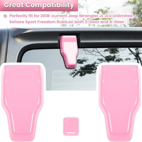 Rear Tail Door Window Hinge & Rain Wiper Nozzle Cover Trim for 2018-2022 Jeep Wrangler JL JLU Sports Sahara Freedom Rubicon Unlimited 2-Door & 4-Door Exterior Accessories Decoration (Pink 3PCS) in Saudi Arabia