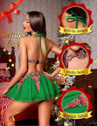 Avidlove Sexy Christmas Lingerie for Women Holiday Outfits Plaid Bra and Skirt Santa Sleepwear with Bow Tie in Saudi Arabia