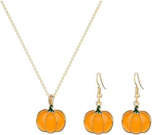 Pumpkin Necklace Earrings Set Thanksgiving Pumpkin Pendant Necklace Fall Autumn Dangle Earrings for Women Thanksgiving day gifts in Kuwait