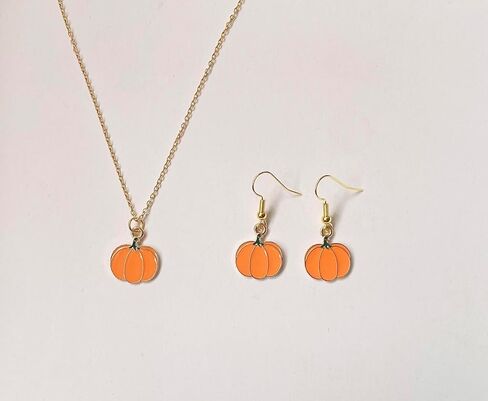 Pumpkin Necklace Earrings Set Thanksgiving Pumpkin Pendant Necklace Fall Autumn Dangle Earrings for Women Thanksgiving day gifts in Kuwait
