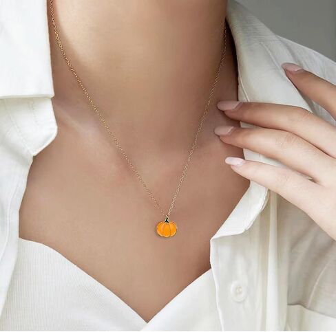 Pumpkin Necklace Earrings Set Thanksgiving Pumpkin Pendant Necklace Fall Autumn Dangle Earrings for Women Thanksgiving day gifts in Kuwait