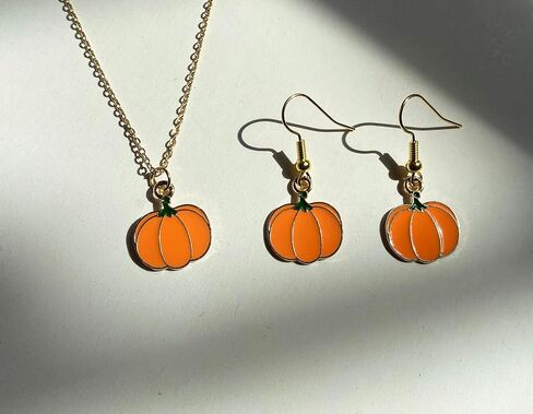 Pumpkin Necklace Earrings Set Thanksgiving Pumpkin Pendant Necklace Fall Autumn Dangle Earrings for Women Thanksgiving day gifts in Kuwait