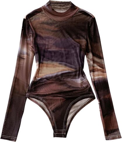 Milumia Women's Tie Dye Mock Neck Long Sleeve Sheer Bodysuit Jumpsuits in Saudi Arabia