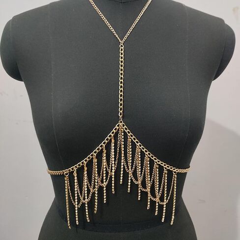 مجوهرات الجسم للنساء سلسلة الجسم مجوهرات مكتنزة سلسلة الجسم حجر الراين شرابة الصدرية سلسلة الذهب بيكيني مجوهرات الجسم شاطئ الصيف مجوهرات الحفلات للنساء in Kuwait