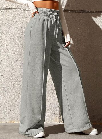 EVALESS Womens High Waist Drawstring Sweatpants Wide Leg Pocketed Long Yoga Pants in Kuwait