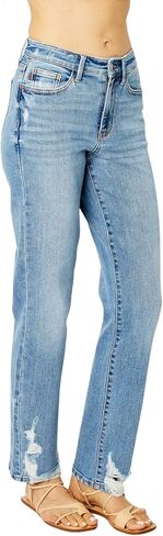 Judy Blue Women's High Waisted Straight Leg Jeans w/Heavy Destroy in Saudi Arabia