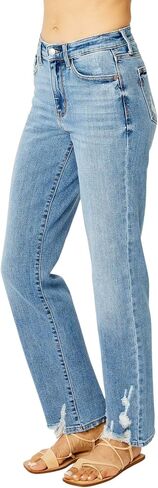 Judy Blue Women's High Waisted Straight Leg Jeans w/Heavy Destroy in Saudi Arabia
