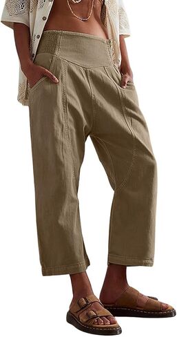 CHARTOU Denim Harem Pants for Women Loose Fit Wide Leg Cropped Barrel Jeans in Kuwait