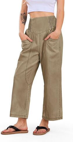 CHARTOU Denim Harem Pants for Women Loose Fit Wide Leg Cropped Barrel Jeans in Kuwait