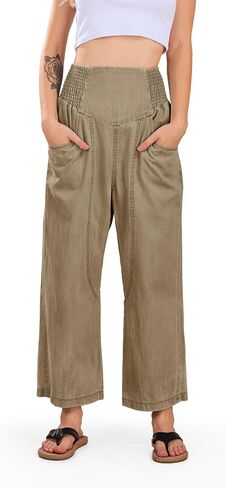 CHARTOU Denim Harem Pants for Women Loose Fit Wide Leg Cropped Barrel Jeans in Kuwait