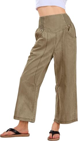 CHARTOU Denim Harem Pants for Women Loose Fit Wide Leg Cropped Barrel Jeans in Kuwait