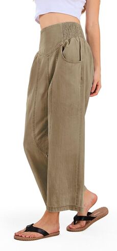 CHARTOU Denim Harem Pants for Women Loose Fit Wide Leg Cropped Barrel Jeans in Kuwait