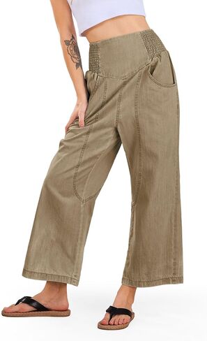 CHARTOU Denim Harem Pants for Women Loose Fit Wide Leg Cropped Barrel Jeans in Kuwait