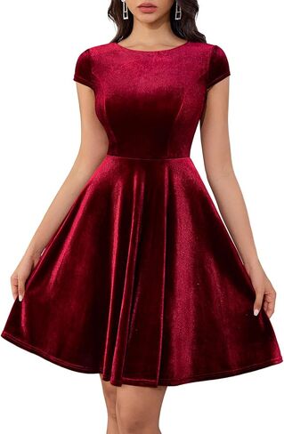 Dressystar Women's Velvet Dress Cocktail Party Formal Vintage Dress Cap Sleeve A-line 50s Retro Rockabilly Dress Prom Gown in Saudi Arabia
