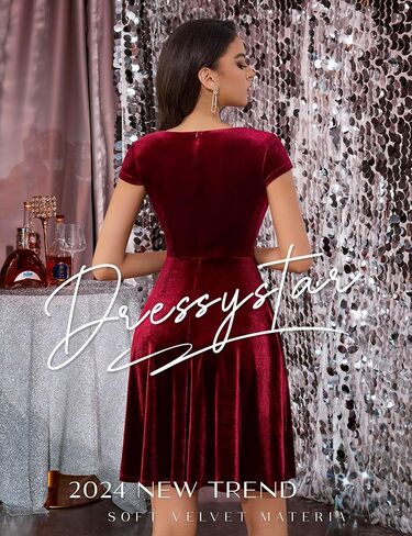 Dressystar Women's Velvet Dress Cocktail Party Formal Vintage Dress Cap Sleeve A-line 50s Retro Rockabilly Dress Prom Gown in Saudi Arabia