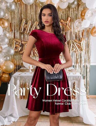 Dressystar Women's Velvet Dress Cocktail Party Formal Vintage Dress Cap Sleeve A-line 50s Retro Rockabilly Dress Prom Gown in Saudi Arabia
