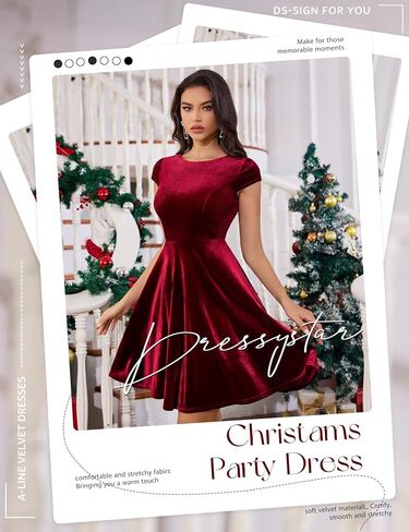 Dressystar Women's Velvet Dress Cocktail Party Formal Vintage Dress Cap Sleeve A-line 50s Retro Rockabilly Dress Prom Gown in Saudi Arabia