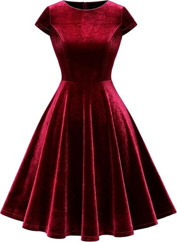 Dressystar Women's Velvet Dress Cocktail Party Formal Vintage Dress Cap Sleeve A-line 50s Retro Rockabilly Dress Prom Gown in Saudi Arabia