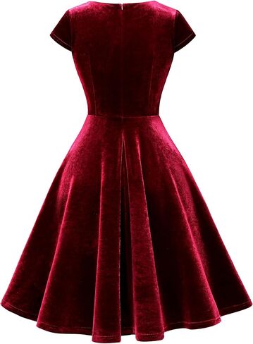 Dressystar Women's Velvet Dress Cocktail Party Formal Vintage Dress Cap Sleeve A-line 50s Retro Rockabilly Dress Prom Gown in Saudi Arabia