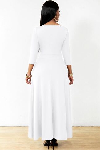 FANDEE Women's Maxi Dress Casual Boho A Line Wedding Guest Cocktail Tea Long Dresses Flowy 3/4 Sleeve V Neck with Pockets in Saudi Arabia