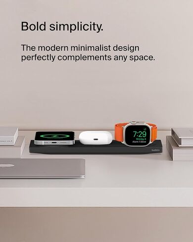 حامل شحن لاسلكي ماج سيف 2 في 1 من بيلكن - شحن لاسلكي سريع لموبايل ابل ايفون 14 وايفون 13 وايفون 12 وايربودز - قاعدة شحن ماج سيف لاجهزة متعددة - ابيض in Kuwait