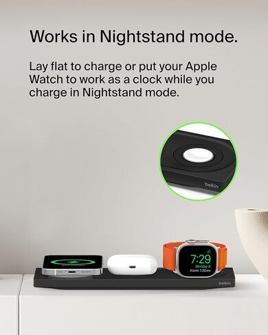 حامل شحن لاسلكي ماج سيف 2 في 1 من بيلكن - شحن لاسلكي سريع لموبايل ابل ايفون 14 وايفون 13 وايفون 12 وايربودز - قاعدة شحن ماج سيف لاجهزة متعددة - ابيض in Kuwait