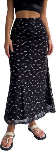 GORGLITTER Women's Y2k Fall Flowy Floral Long Skirt High Waisted Maxi Skirts in Saudi Arabia