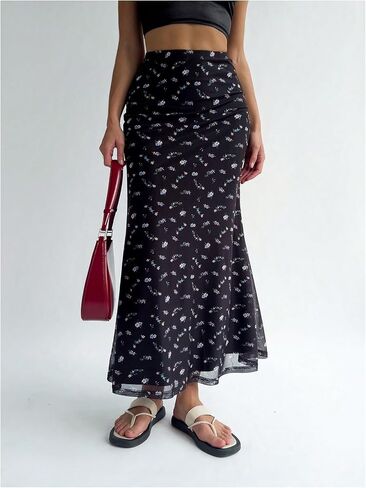 GORGLITTER Women's Y2k Fall Flowy Floral Long Skirt High Waisted Maxi Skirts in Saudi Arabia