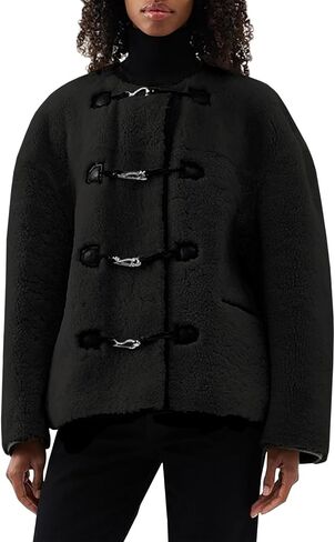 Tankaneo Womens Fuzzy Fleece Jackets Sherpa Collarless Long Sleeve Warm Teddy Coat Oversized Winter Outerwear in Saudi Arabia