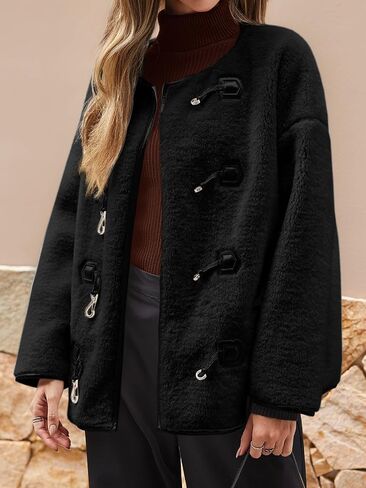 Tankaneo Womens Fuzzy Fleece Jackets Sherpa Collarless Long Sleeve Warm Teddy Coat Oversized Winter Outerwear in Saudi Arabia