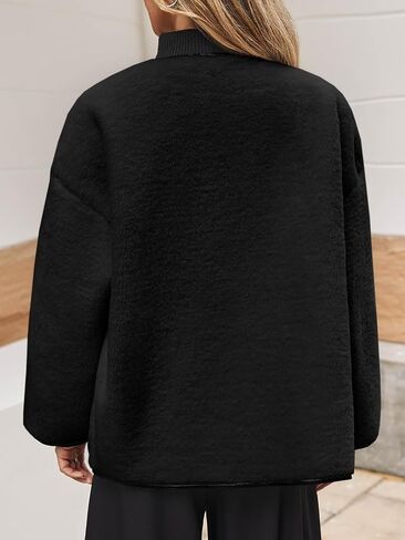 Tankaneo Womens Fuzzy Fleece Jackets Sherpa Collarless Long Sleeve Warm Teddy Coat Oversized Winter Outerwear in Saudi Arabia