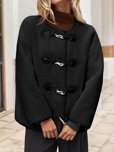 Tankaneo Womens Fuzzy Fleece Jackets Sherpa Collarless Long Sleeve Warm Teddy Coat Oversized Winter Outerwear in Saudi Arabia