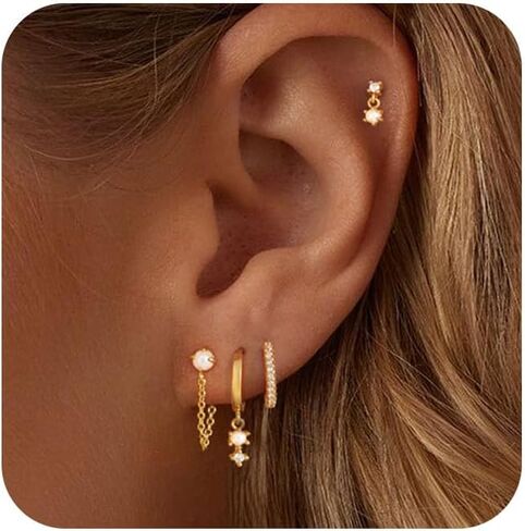 Gold Hoop Earrings for Women Trendy,Dainty Pearl Earrings Set 14K Gold Plated Huggie Earrings for Women Gold Stud Earrings Stack Small Cute Cartilage Hoop Earrings Jewelry for Women in Kuwait