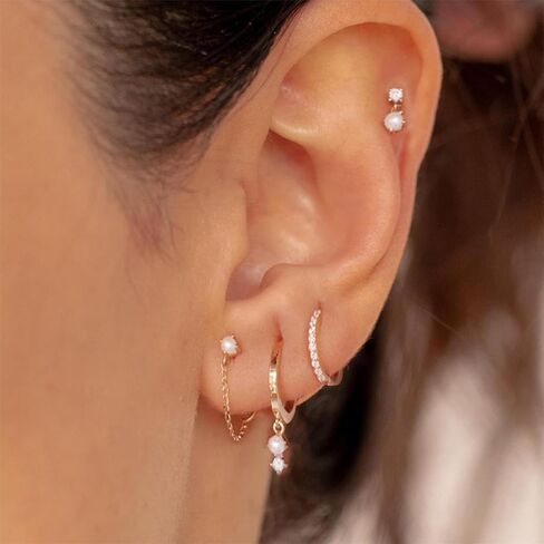 Gold Hoop Earrings for Women Trendy,Dainty Pearl Earrings Set 14K Gold Plated Huggie Earrings for Women Gold Stud Earrings Stack Small Cute Cartilage Hoop Earrings Jewelry for Women in Kuwait